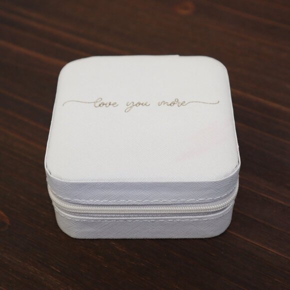 Small White Travel Jewelry Case With Mirror & "Love You More" Text - Picture 2 of 11